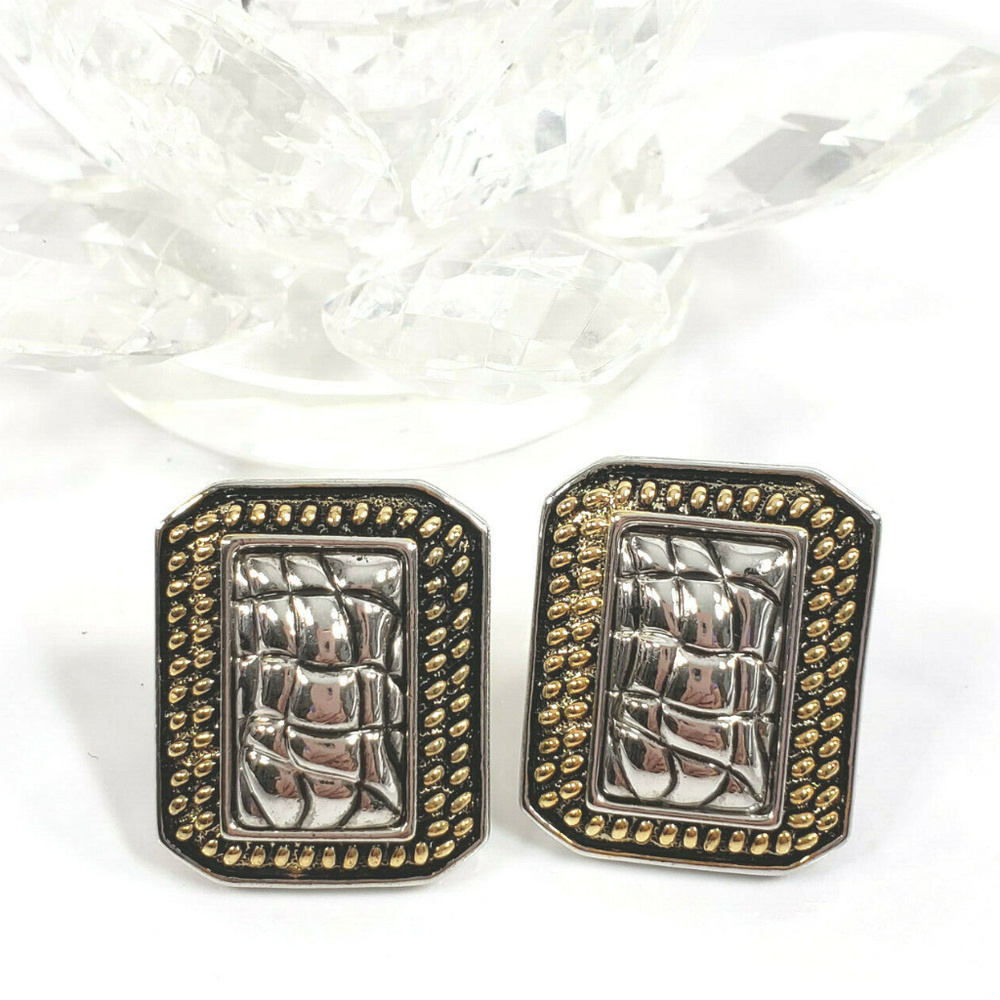 Chico's Silver Gold Clip Earrings Rectangle